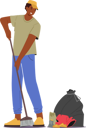 پیش‌نمایش فایل janitor-male-holding-broom-sweep-lawn-from-trash-and-garbage-6497402 از پک محیط زیست