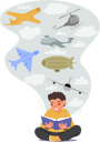 پیش‌نمایش فایل school-boy-learning-about-aircraft-history-from-book-7933521 از پک خانواده و کودکان