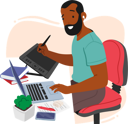 پیش‌نمایش فایل male-graphic-designer-character-sitting-at-desk-7937890 از پک فناوری‌های مدرن