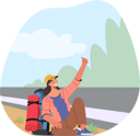 پیش‌نمایش فایل female-hitchhiker-sitting-with-backpack-by-roadside-with-extended-thumb-8687275 از پک سفر
