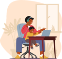 پیش‌نمایش فایل multitasking-black-mom-character-juggling-business-tasks-on-her-laptop-while-lovingly-holding-her-child-9785046 از پک بچه‌ها / کودکانه