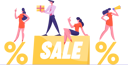 پیش‌نمایش فایل businesspeople-promoters-with-loudspeaker-and-gift-box-stand-on-sale-banner-4587547 از پک زمان پول