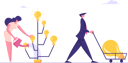 پیش‌نمایش فایل businesswoman-inventor-grow-idea-tree-with-light-bulbs-on-branches-sale-harvest-to-other-people-4587538 از پک زمان پول
