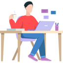 پیش‌نمایش فایل boy-is-drinking-tea-at-the-working-table-7542291 از پک کار از خانه