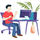 پیش‌نمایش فایل boy-is-sitting-at-the-desk-with-a-cup-of-coffee-for-work-7542232 از پک کار از خانه