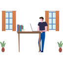 پیش‌نمایش فایل boy-is-standing-next-to-the-laptop-table-7542178 از پک کار از خانه