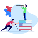پیش‌نمایش فایل girl-pulling-books-trolley-and-boy-finding-education-vision-8603118 از پک آموزش و یادگیری