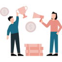 پیش‌نمایش فایل girl-standing-with-megaphone-and-boy-with-trophy-8860361 از پک تیم برنده و موفق