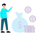 پیش‌نمایش فایل boy-standing-next-to-dollar-coins-and-sack-8863642 از پک بانکداری و مالی