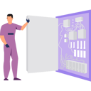 پیش‌نمایش فایل male-electrician-standing-by-fuse-box-9518441 از پک نگهداری برق