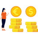پیش‌نمایش فایل girl-standing-with-dollar-and-euro-coins-9725776 از پک پس‌انداز پول