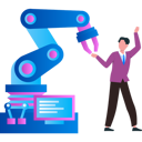 پیش‌نمایش فایل boy-stands-next-to-robotic-machine-9757595 از پک اتوماسیون تولید