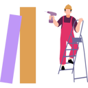پیش‌نمایش فایل a-boy-is-standing-on-a-ladder-holding-a-drill-machine-10238045 از پک نجاری و کار با چوب