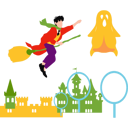 پیش‌نمایش فایل boy-is-flying-on-a-witchs-broom-10464570 از پک هالووین