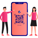 پیش‌نمایش فایل boy-and-girl-are-talking-about-barcode-scan-10790830 از پک کیوآر کد