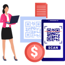 پیش‌نمایش فایل girl-is-working-on-laptop-on-qr-code-10790843 از پک کیوآر کد