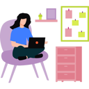 پیش‌نمایش فایل girl-sitting-on-a-chair-is-working-on-a-laptop-11106259 از پک فضای کار اشتراکی و دورکاری