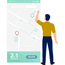 پیش‌نمایش فایل boy-presents-map-locations-on-mobile-screen-11881689 از پک برنامه مسیریابی