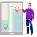 پیش‌نمایش فایل boy-using-search-glass-finding-map-pins-11881744 از پک برنامه مسیریابی