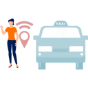 پیش‌نمایش فایل girl-standing-with-taxi-location-pin-11881687 از پک برنامه مسیریابی