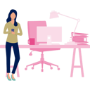 پیش‌نمایش فایل girl-using-mobile-at-workstation-table-11931284 از پک ایستگاه کاری