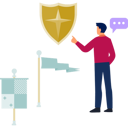 پیش‌نمایش فایل boy-talking-about-golden-protection-shield-13057242 از پک شمشیر، زره شوالیه، سلاح‌ها