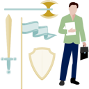 پیش‌نمایش فایل boy-with-bag-standing-next-to-knight-weapons-13057215 از پک شمشیر، زره شوالیه، سلاح‌ها