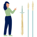 پیش‌نمایش فایل girl-showing-wooden-swords-13057222 از پک شمشیر، زره شوالیه، سلاح‌ها