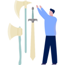 پیش‌نمایش فایل man-holding-axes-13057220 از پک شمشیر، زره شوالیه، سلاح‌ها