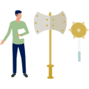 پیش‌نمایش فایل man-presenting-golden-axe-weapon-13057243 از پک شمشیر، زره شوالیه، سلاح‌ها