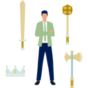 پیش‌نمایش فایل man-presenting-weapons-wood-axes-13057236 از پک شمشیر، زره شوالیه، سلاح‌ها