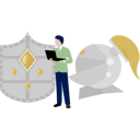پیش‌نمایش فایل man-telling-about-protection-shield-13057212 از پک شمشیر، زره شوالیه، سلاح‌ها