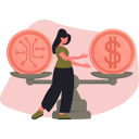 پیش‌نمایش فایل woman-showing-coin-balance-scale-13685184 از پک ارز دیجیتال