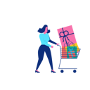 پیش‌نمایش فایل woohoo-shopping-character-with-gift-boxes-and-presents-in-trolley-1829928 از پک وهو، خرید و کاراکترها