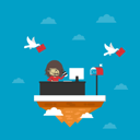 پیش‌نمایش فایل man-is-working-on-island-online-job از پک مفهوم کسب و کار