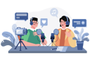 پیش‌نمایش فایل man-and-woman-recording-a-podcast-conversation-7345160 از پک پادکست زنده