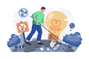 پیش‌نمایش فایل man-with-a-net-catches-floating-plastic-from-the-river-7345182 از پک محیط‌زیست جهان